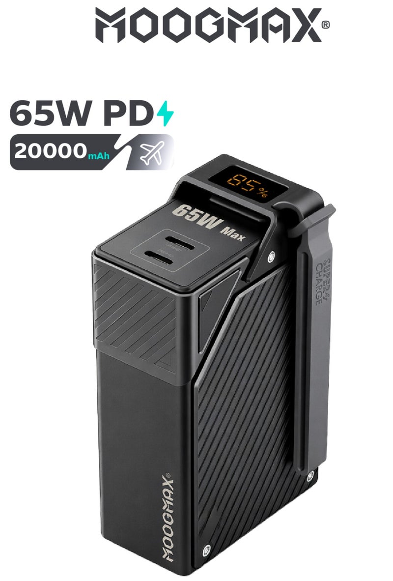 موجماكس باور بانك 20000 مللي امبير بحجم صغير. شاحن متنقل قوي بقوة 65 واط. بطارية شحن سريع بمنفذين (2* شاحن تايب سي PD). بطاريه متنقله تدعم شاحن لابتوب. خازن شحن جوال 20000 مللي. باور بنك بشاشة عرض رقمية. باور بانك قوي ضد الصدمات. شواحن متنقله لشاحن ايفون، سامسونج، هونر، وغيرها من الهواتف وحتى أجهزة اللابتوب. - Image 1